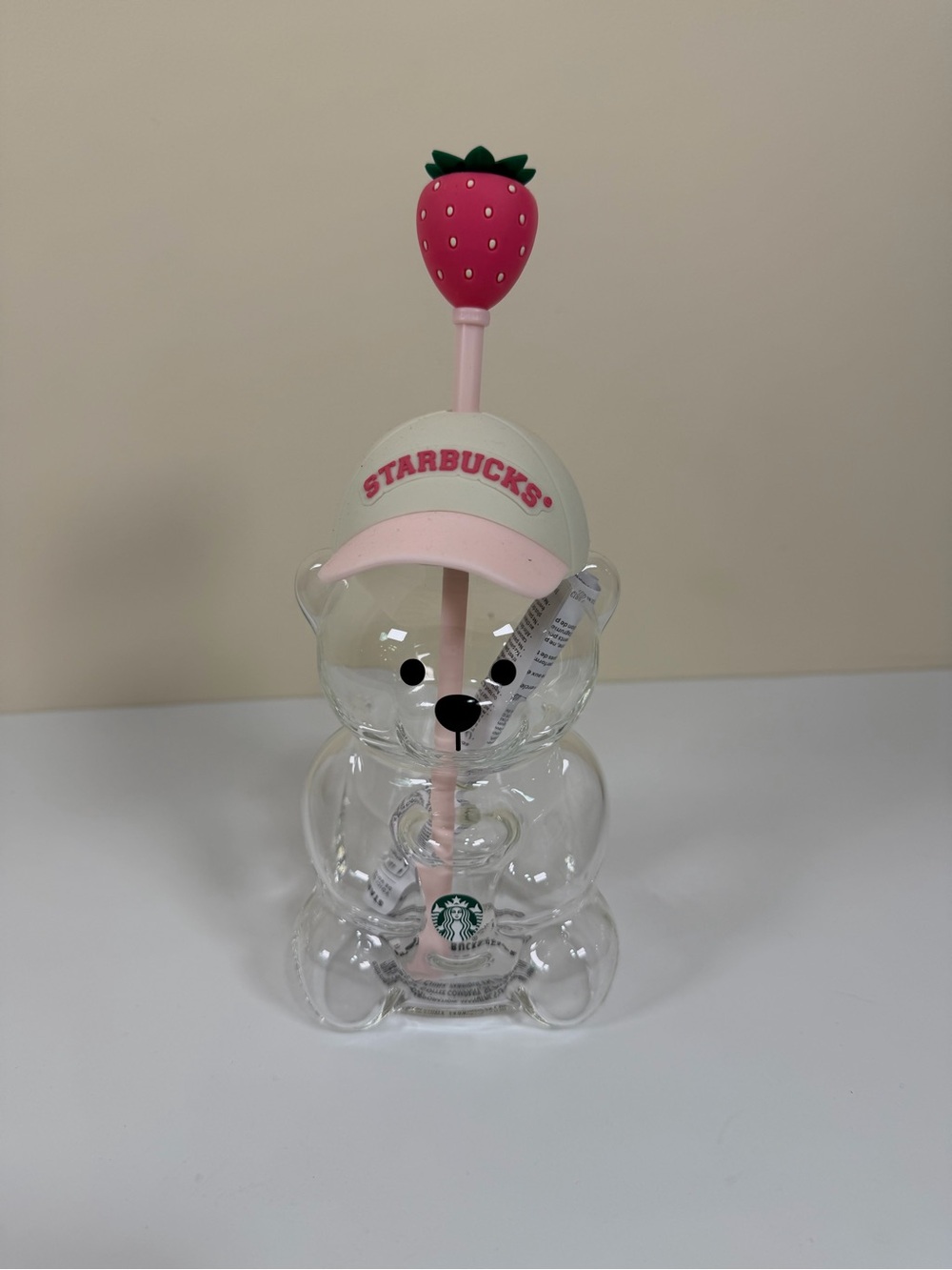 Starbucks Clear Bear Straw Cup with Pink Strawberry Top